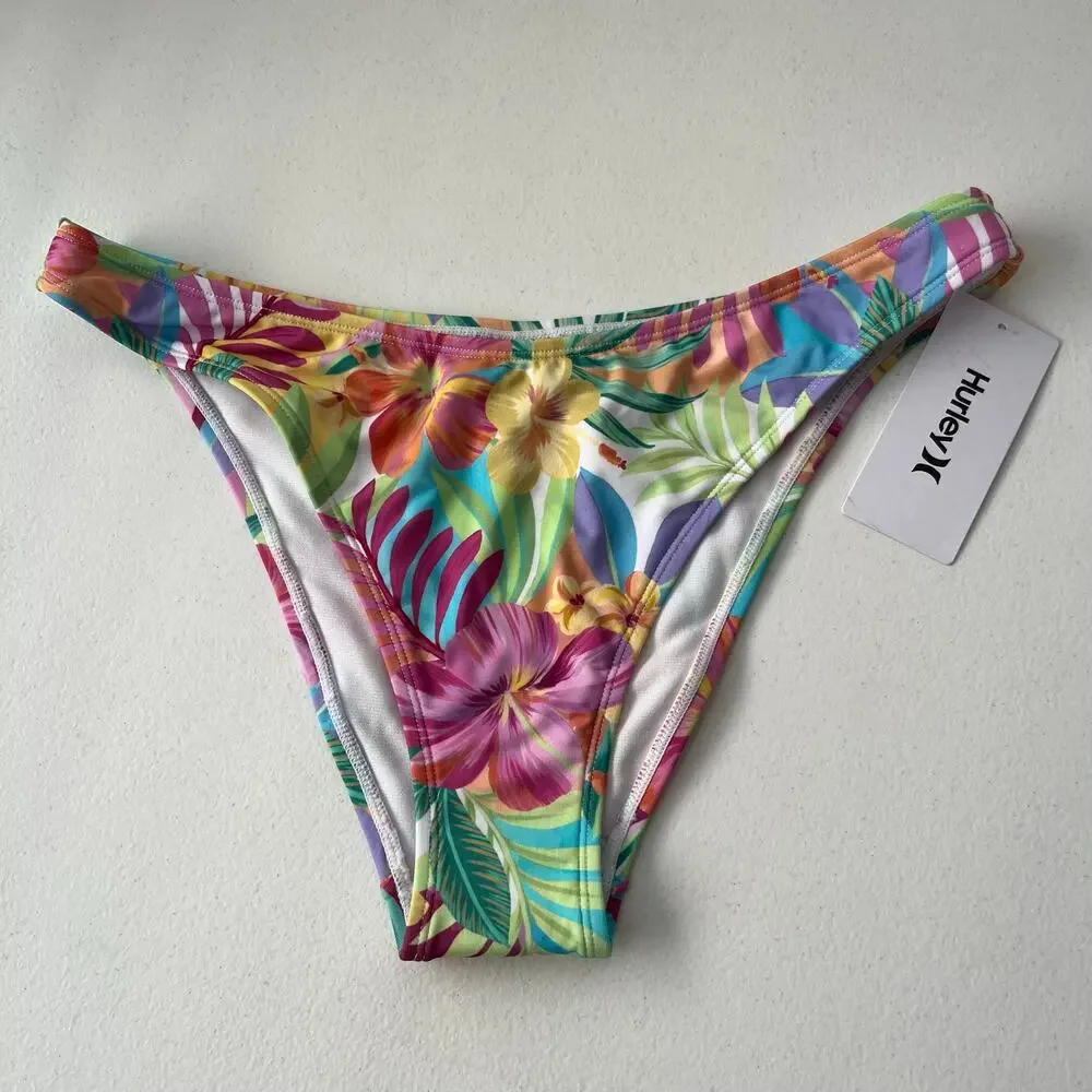 Hurley 2-Piece Bikini Set Women's Large Colorful Tropical Hawaiian Swimwear NEW